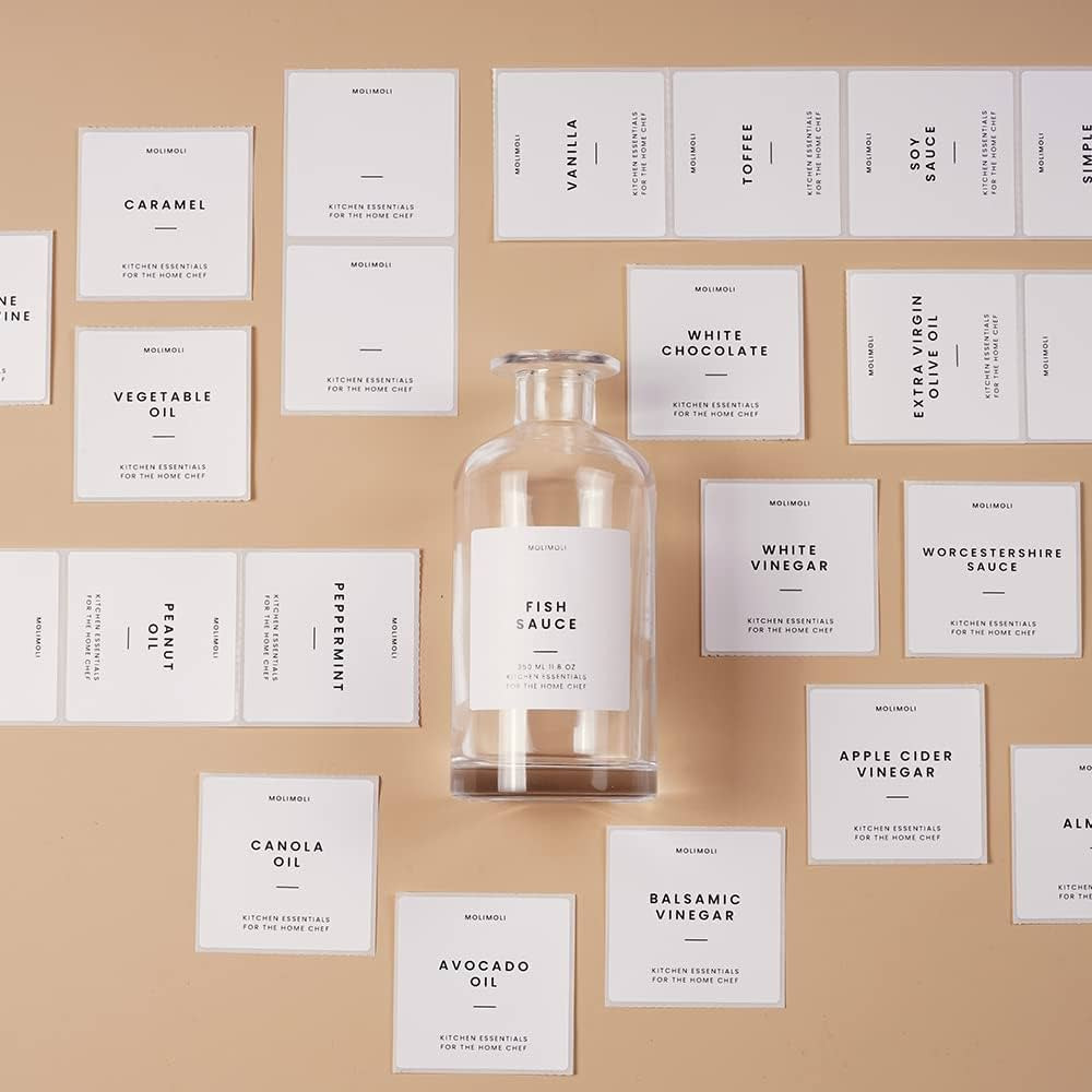 MoliMoli Minimalist Pantry Labels Set - Including Oil, Sauce, Wine & Coffee Syrup Labels | Amazon (US)