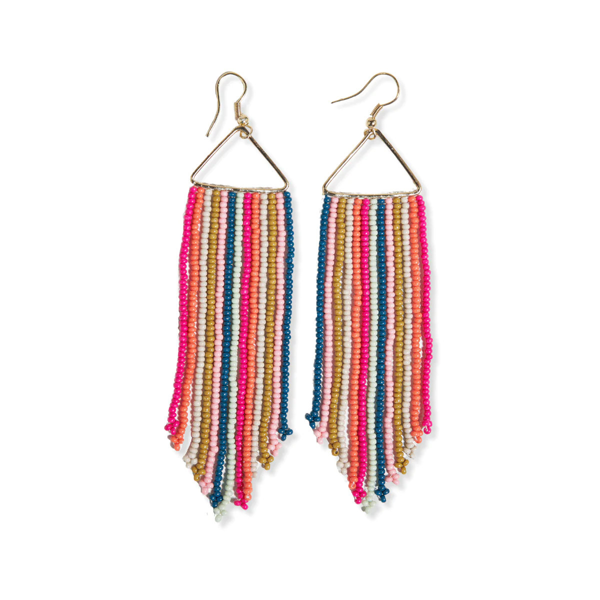 Emilie Vertical Stripe Beaded Fringe Earrings Rainbow | INK+ALLOY