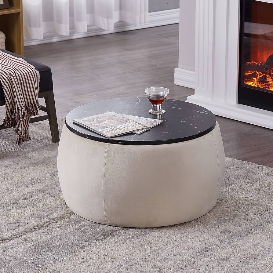 Tmosi Round Storage Ottoman Coffee Table with Wooden Lid, Footstool, Side Table End Table for Liv... | Amazon (US)