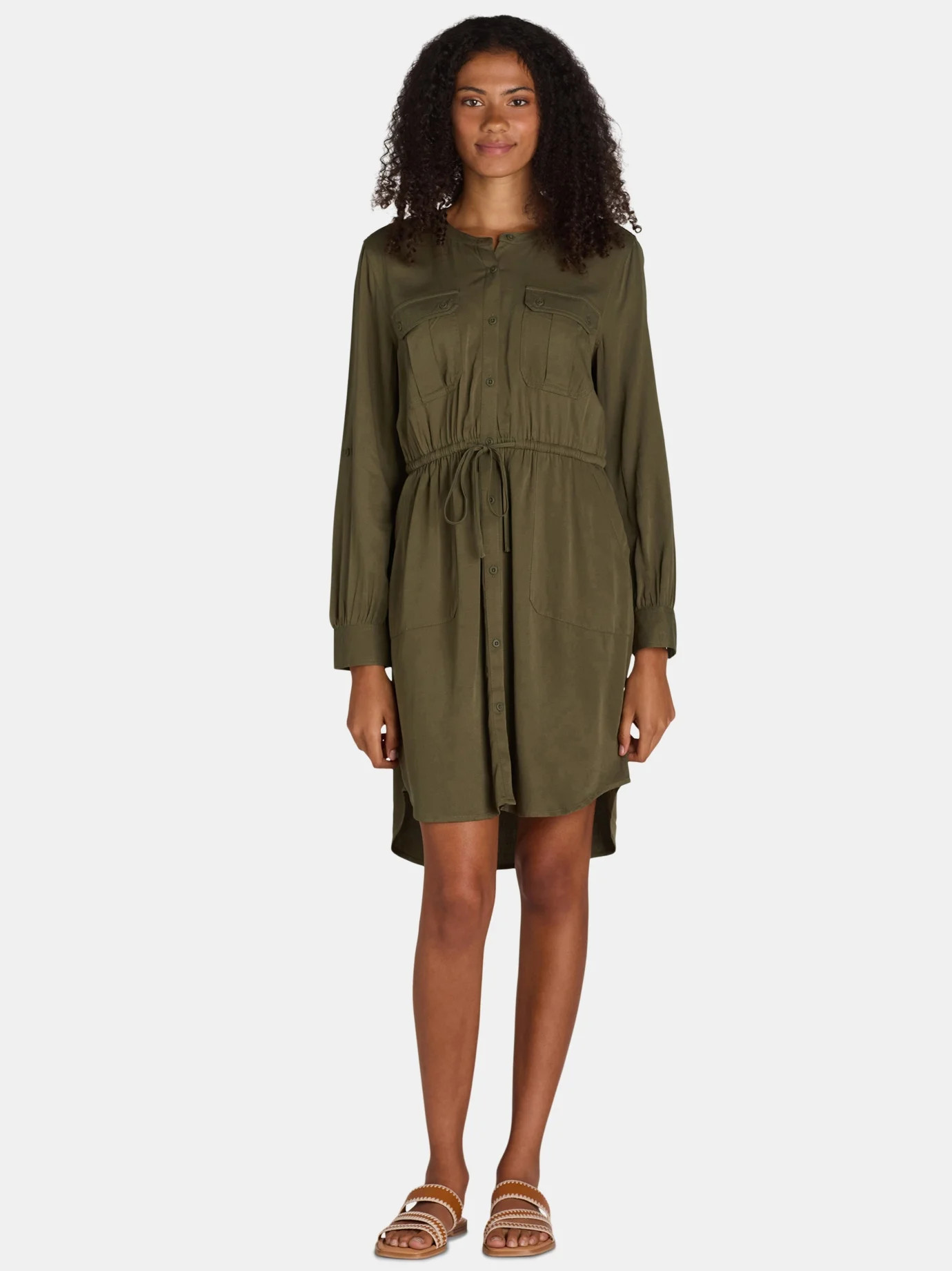Time and Tru Women's and Women's Plus Utility Shirtdress with Long-Sleeves, Sizes XS-4X | Walmart (US)