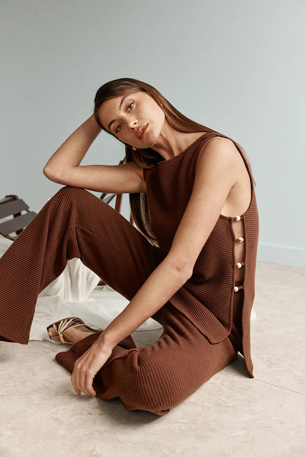 Brown Waffle High Waist Andy Pants | Sabo Skirt US