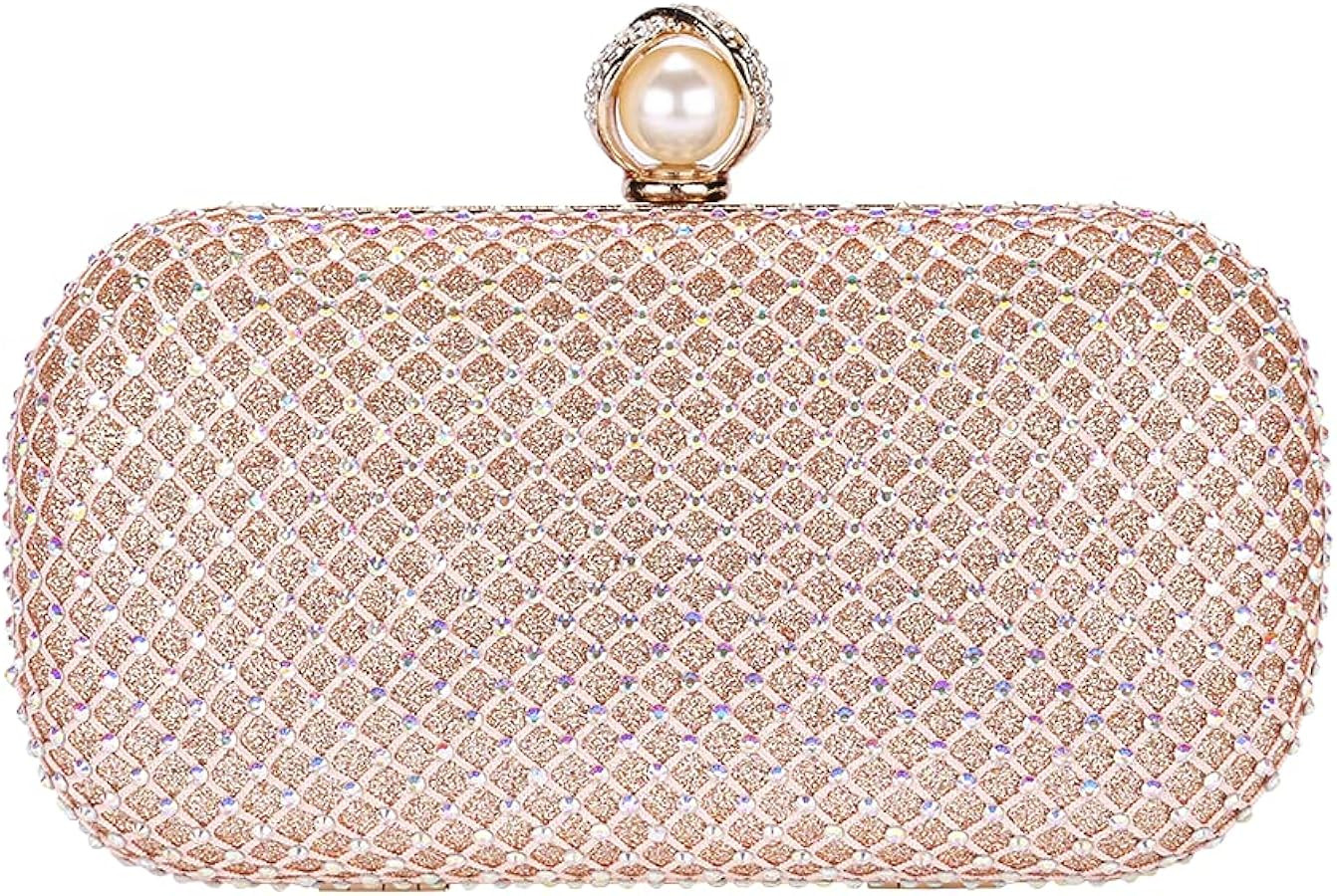 M106 Glitter Clutch Purse For Women Sparkly evening bags Prom Party Handbag Rose Gold | Amazon (US)