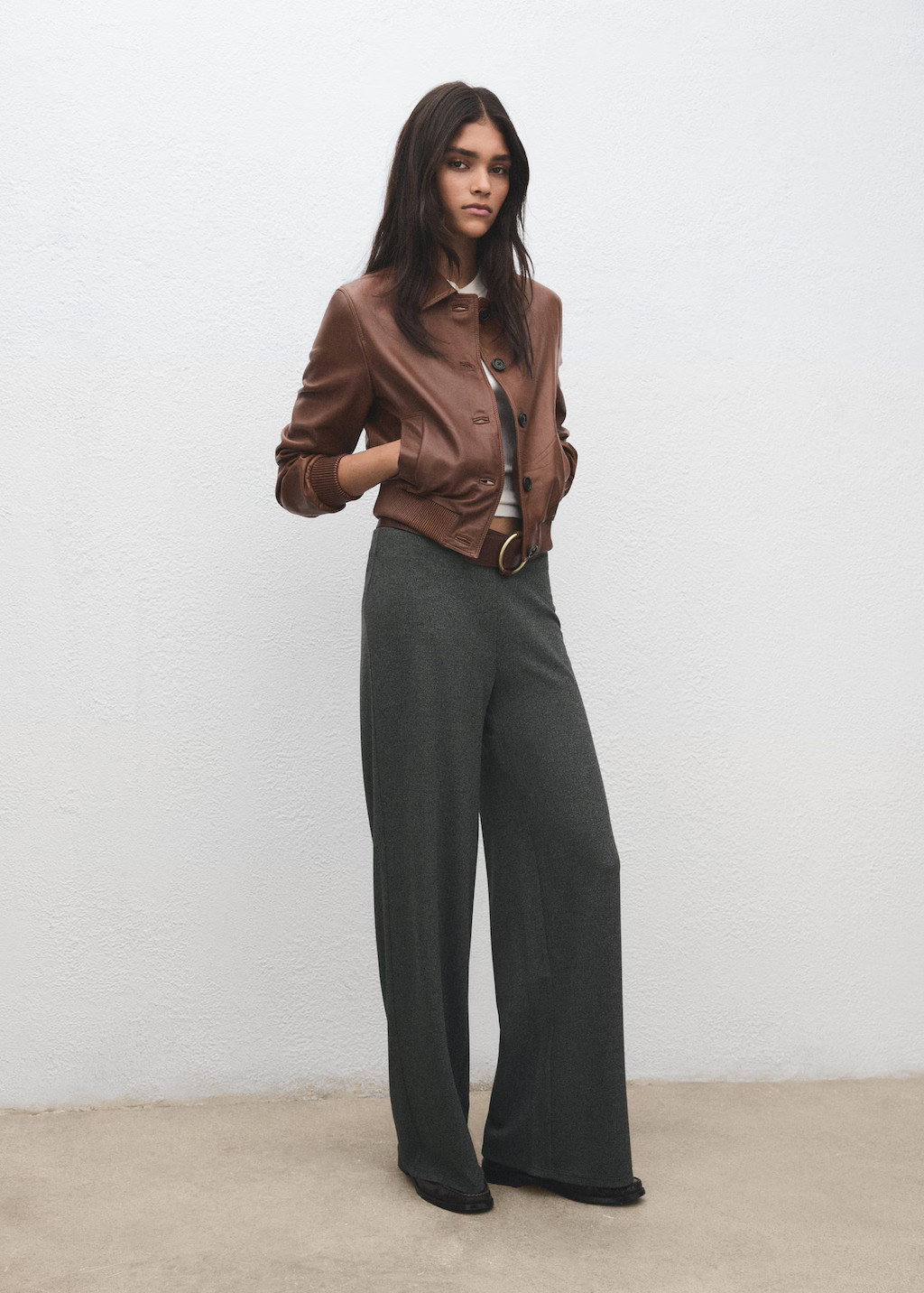 Straight-fit pants with elastic waist grey - Woman - M - MANGO | Mango (US/MX/AU)