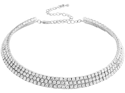 Sacina 3 Row Silver-tone Rhinestone Choker Necklace, Rhinestone Necklace for Women, Fake Diamond Necklace for Women, Bling Necklace, Tennis Necklace, Costume Jewelry, Christmas Jewelry Gifts | Amazon (US)