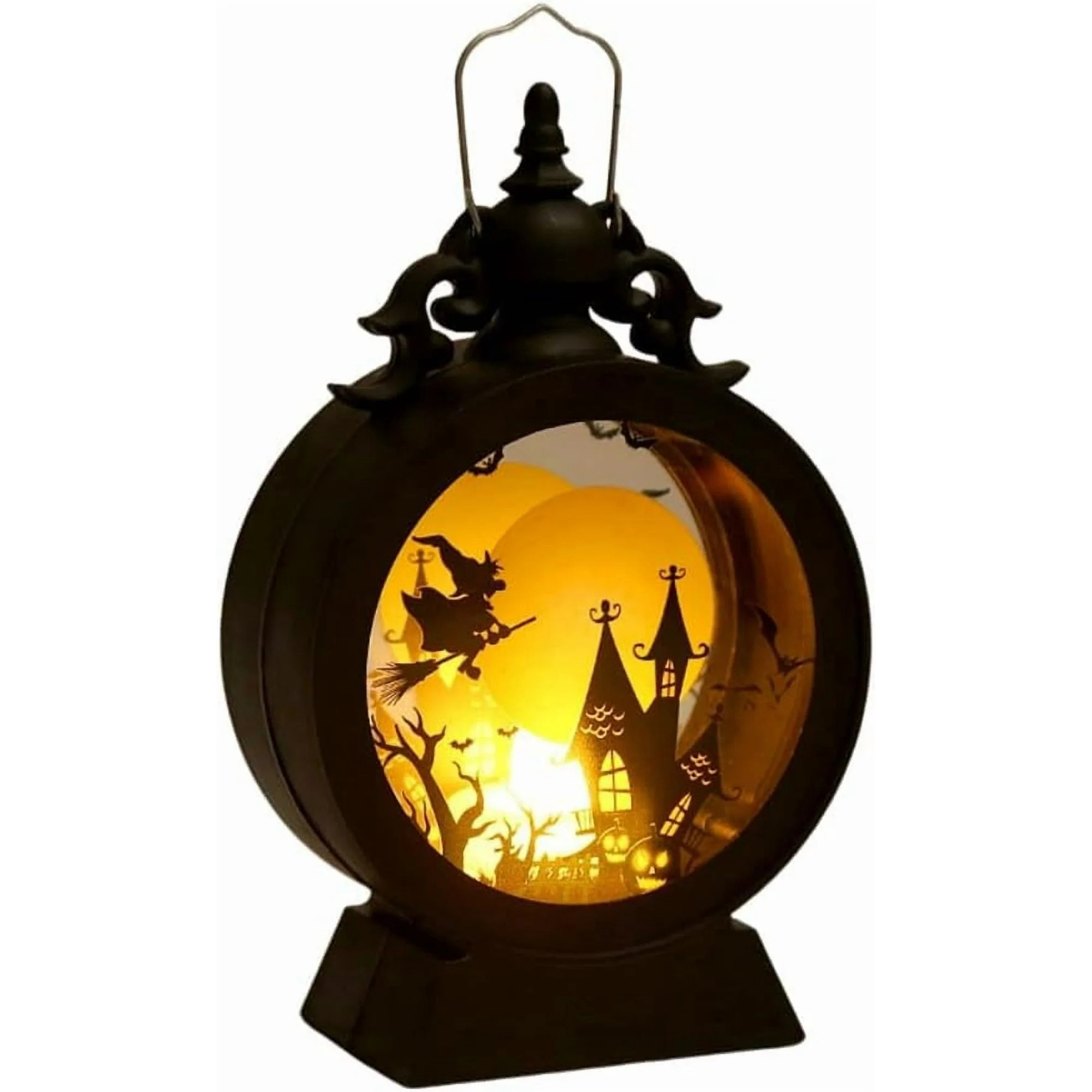 Halloween Witch LED Lantern, Black Plastic, 6.7" Battery Operated Light with Spooky Silhouette, H... | Walmart (US)