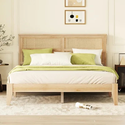 Queen Size Solid Wooden Bed With Pe Headboard, Comfortable Sleep, Underbed Storage, Support Feet, Natural Style | Wayfair North America
