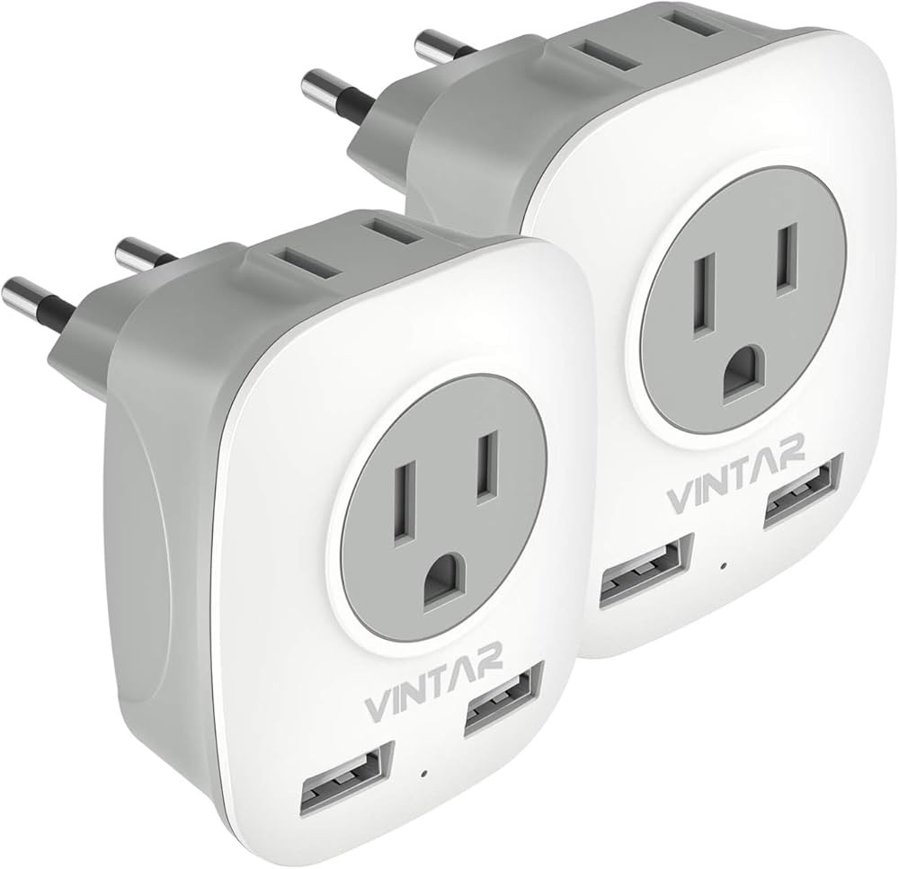 2 Pack European Travel Plug Adapter, VINTAR International Power Plug Adapter with 2 USB Ports,2 A... | Amazon (US)