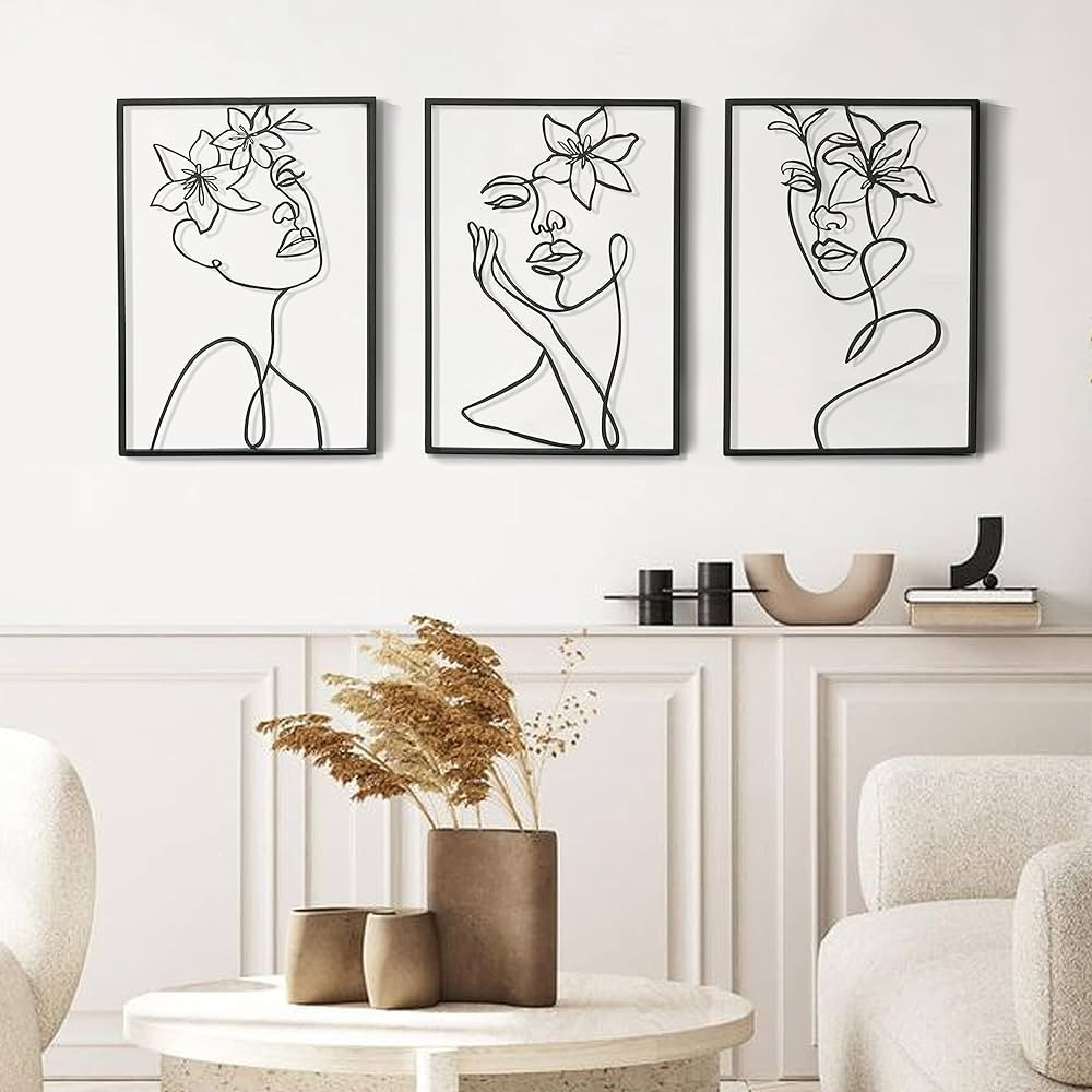 Remenna Minimalist Decor Aesthetic Wall Art Decor Modern Abstract One Line Women Body Face Art La... | Amazon (US)