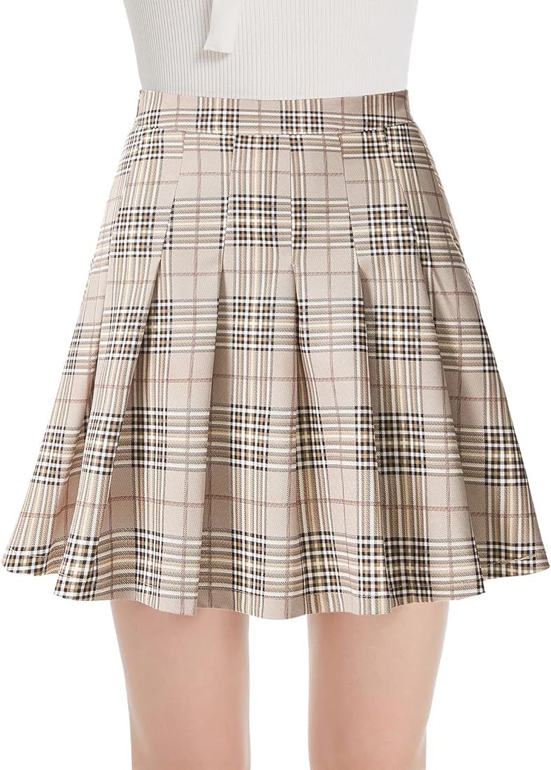 TUOFUXI Women Pleated Plaid Mini Skirt Side Zipper, School-Girls A-Line Skater Short Skirt | Amazon (CA)