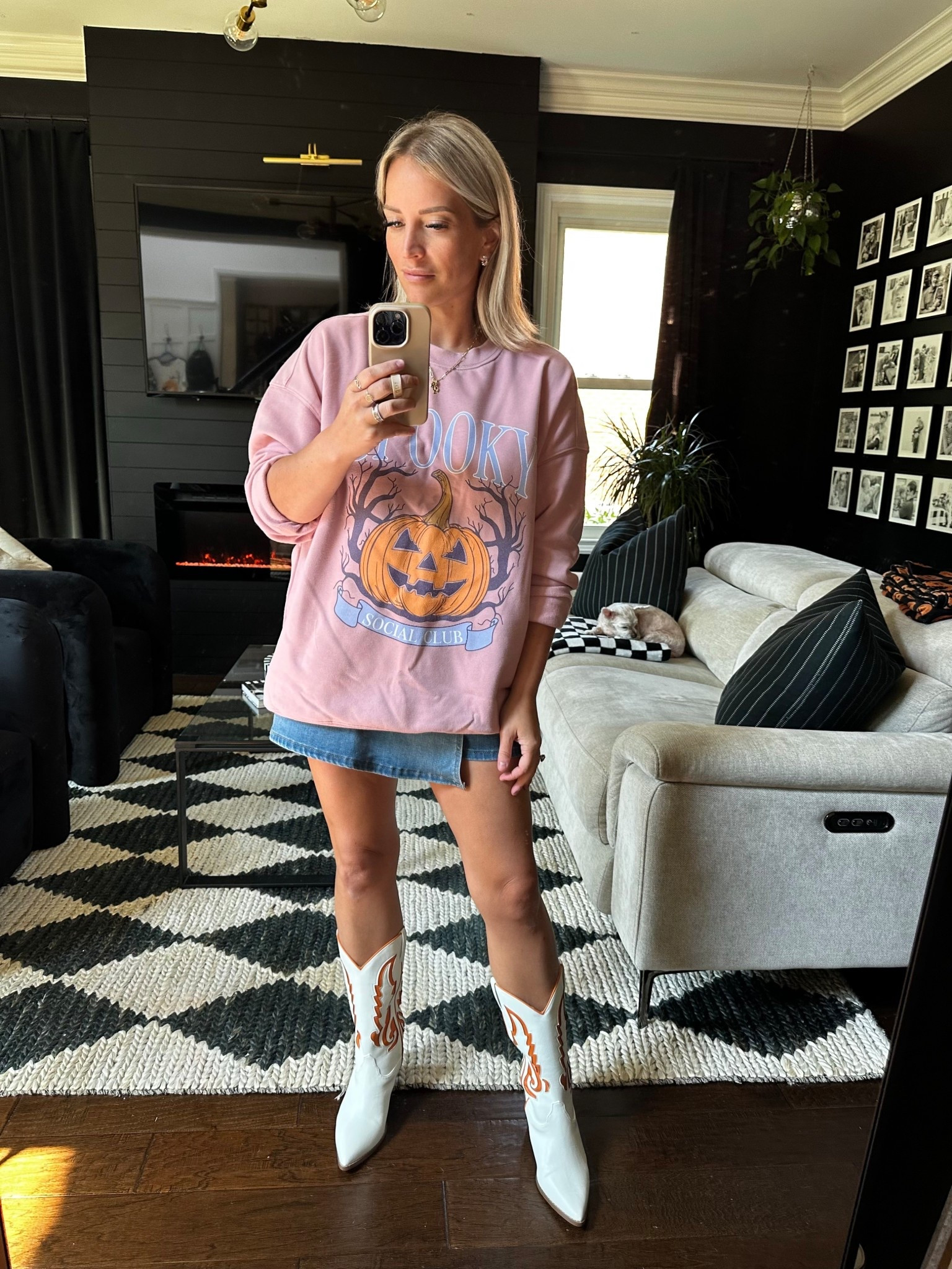 These boots? Oh, they’re not just made for walkin’—they’re made for hauntin’. 👻🔥 @pinklily

White with flame stitching and a whole main character energy moment. I threw them on with a pink pumpkin sweatshirt and denim mini because spooky season doesn’t wait for the weather (or your judgment).
Catch me boot-scootin’ through the Halloween aisle like it’s a runway.

#TheseBootsAreHaunted #FlaminHotFootwear #SpookyCowgirlEnergy #HalloweenStyle #StatementBootsSeason #TargetStyle #LTKFallFashion #WesternWithAWitchyTwist #pinklilypartner

#LTKSeasonal #LTKShoeCrush #LTKStyleTip