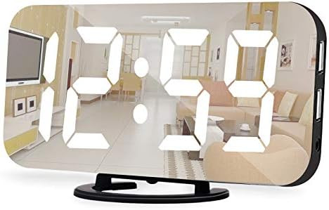 Digital Alarm Clock,6.5 Inch LED Mirror Electronic Clocks,with 2 USB Charging Ports,Snooze,12/24H... | Amazon (US)