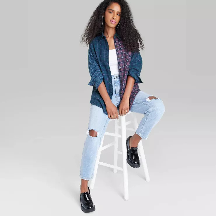 Women's Long Sleeve Hi-Low Oversized Flannel Shirt - Wild Fable™ | Target