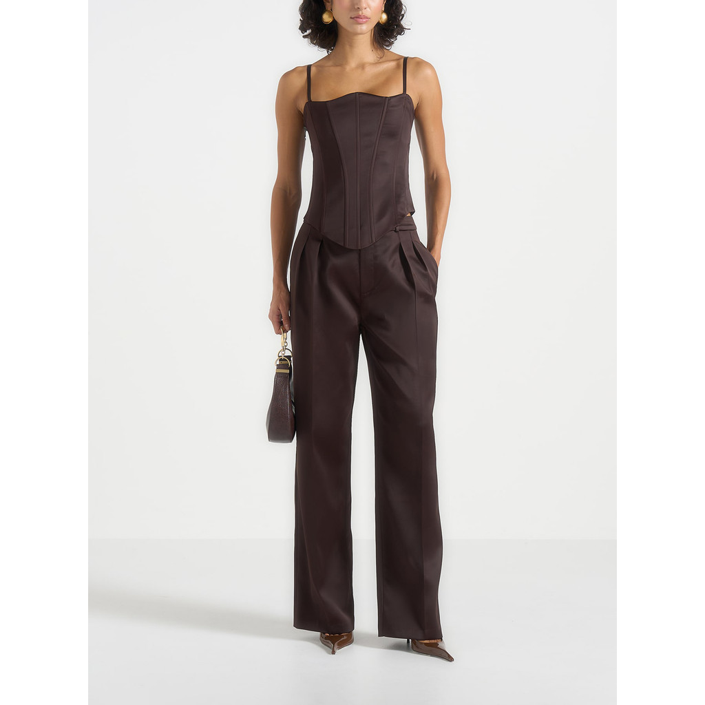 Manière De Voir Julie Satin Tailored Trousers in Brown at Nordstrom, Size 0 | Nordstrom