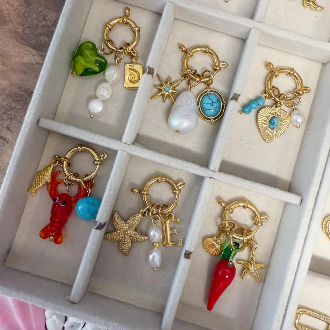 Summer Charm Necklace, Gold Carabiner Necklace, Beach Jewelry, Unique Gift for Her, Colorful Init... | Etsy (US)