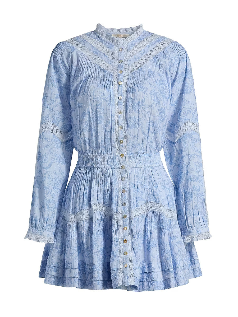 Women's LoveShackFancy x Visit Savannah Calia Floral Lace-Trimmed Minidress - Azalea Blue - Size XXS | Saks Fifth Avenue