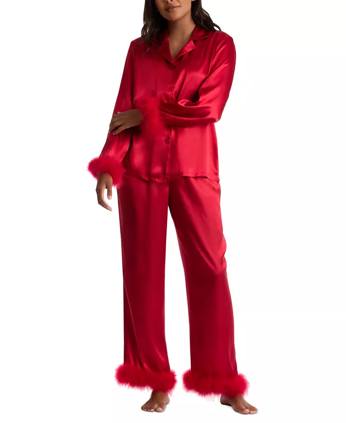 Women's Marabou Feather Satin Pajama Set | Macys (US)