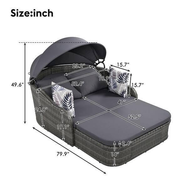 79.9" Outdoor Sunbed with Adjustable Canopy, Daybed With Pillows, Double lounge, PE Rattan Daybed... | Bed Bath & Beyond
