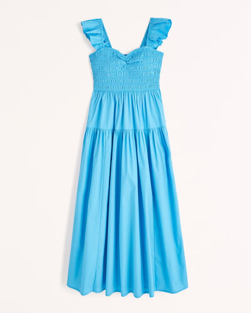 Women's Ruffle Strap Smocked Midi Dress | Women's Clearance | Abercrombie.com | Abercrombie & Fitch (US)