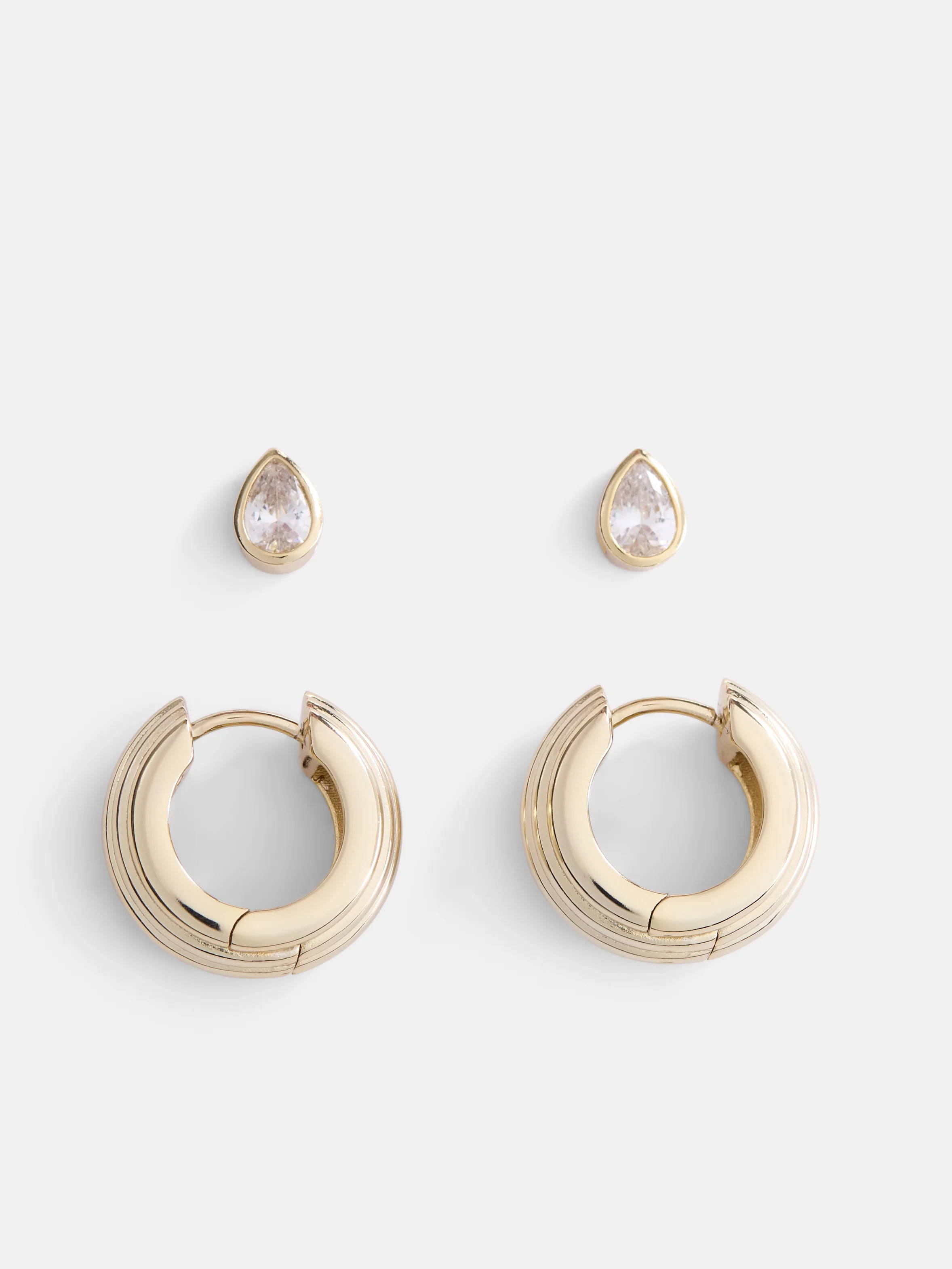 Free Assembly Women's 14K Gold Plated Cubic Zirconia Teardrop and Hoop Earring Set, 2-Pairs | Walmart (US)