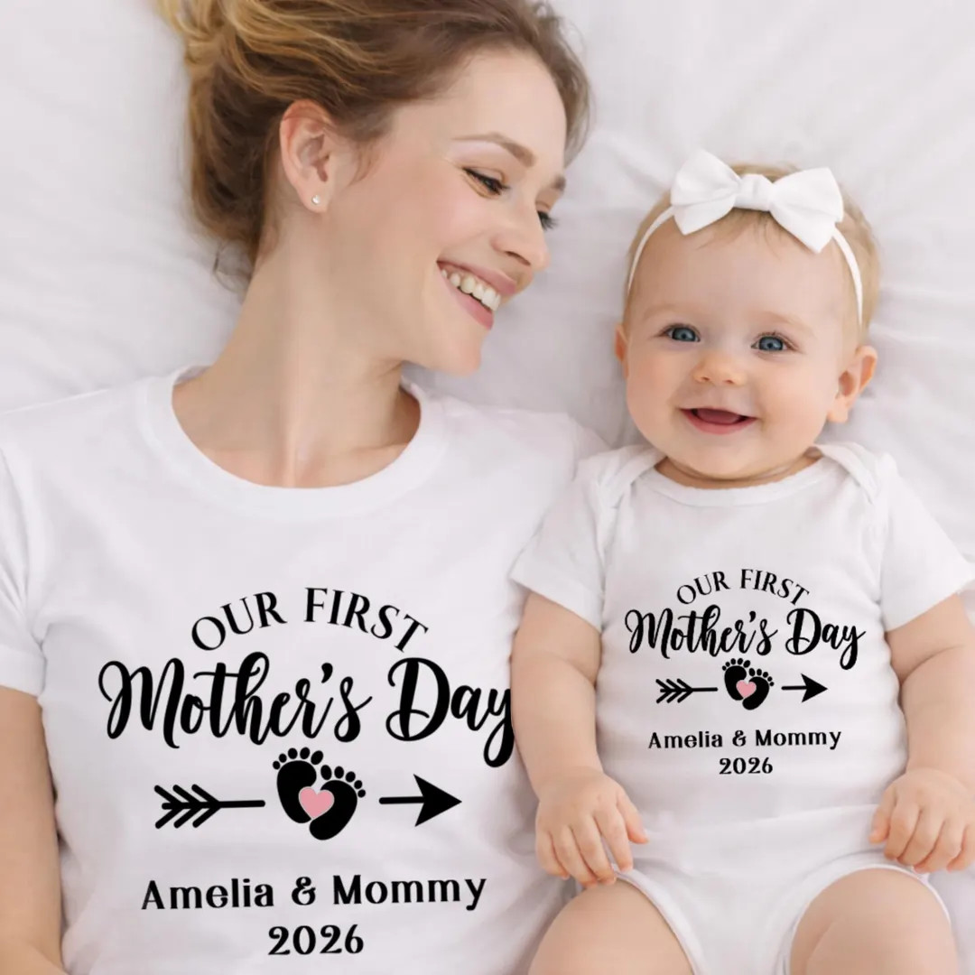 Personalized First Mother's Day Shirt, Mommy Baby Matching Outfit - Etsy | Etsy (US)