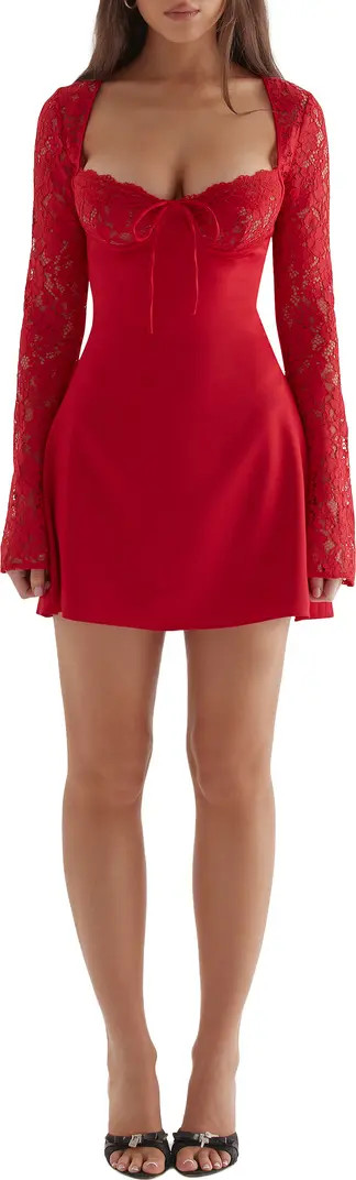 Jennica Long Sleeve Satin & Lace Minidress | Nordstrom