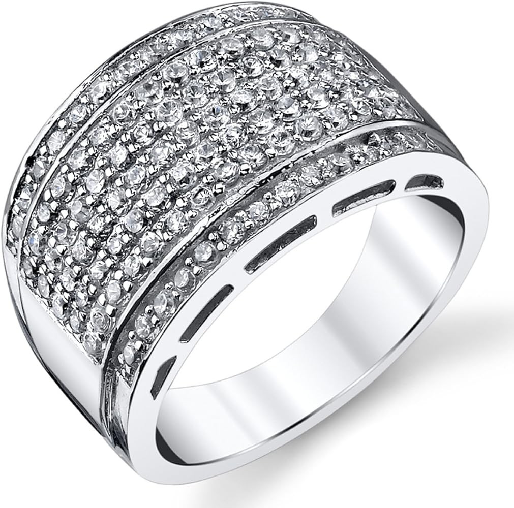 Metal Masters Sterling Silver Men's High Polish Micro Pave Wedding Band Ring With Cubic Zirconia ... | Amazon (US)