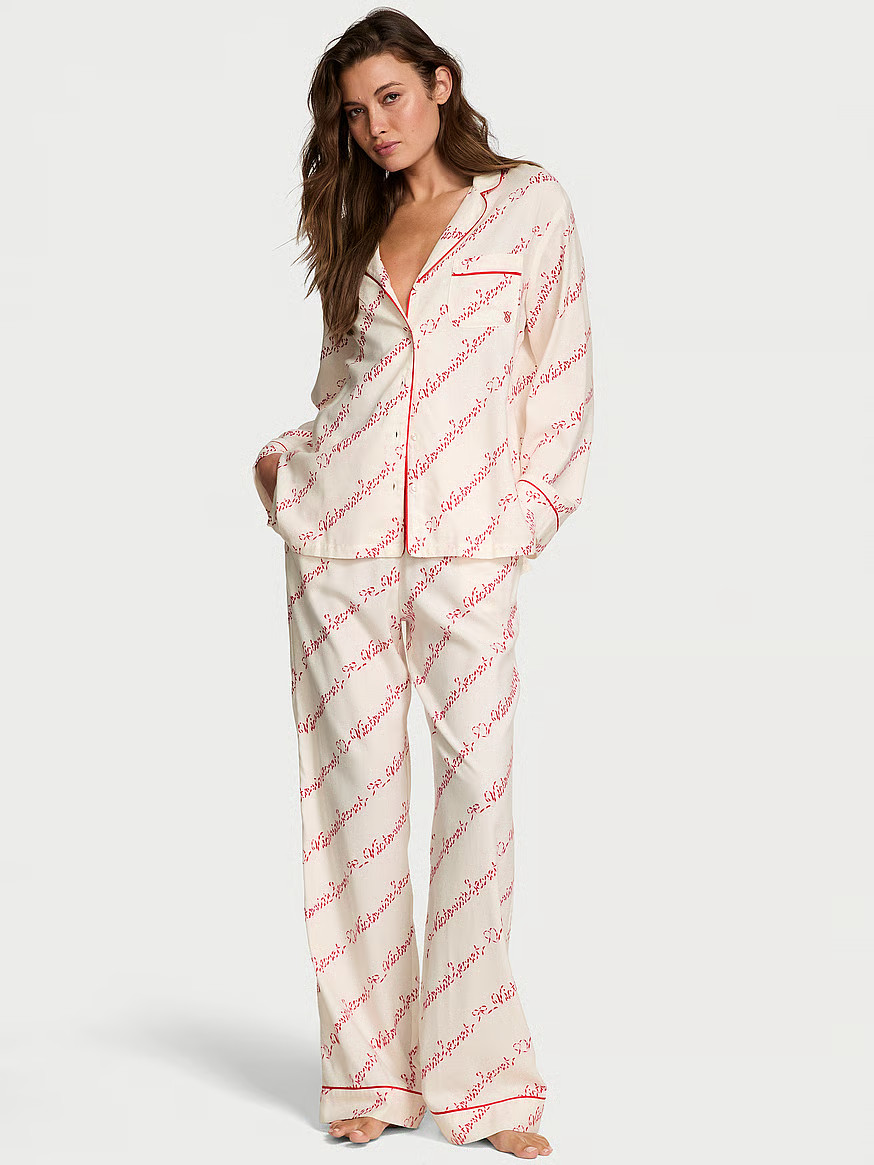 Buy Flannel Long Pajama Set, Coconut White/Rose Garden Whimsy Forest Scene - Order Pajamas Sets o... | Victoria's Secret (US / CA )