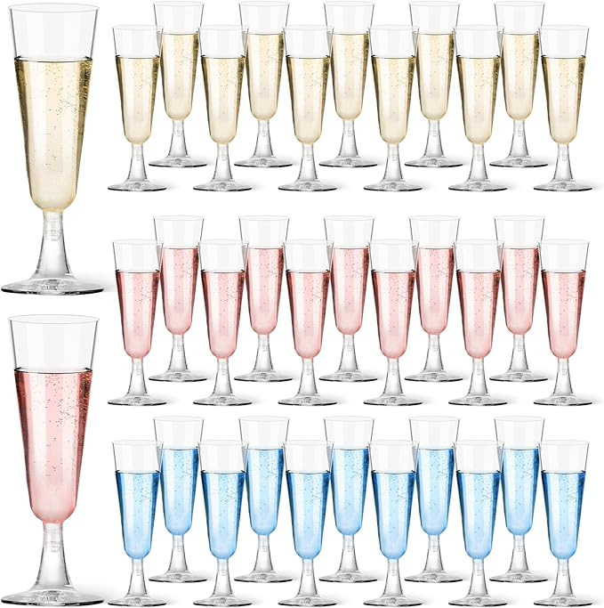 Plastic Champagne Flutes 40 Pack, 5.5 Oz Clear Disposable Plastic Champagne Glasses, Wine Glasses... | Amazon (US)