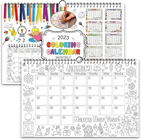Coloring 2023 Calendar for Kids, Monthly Wall Calendar with 12 Months, Days & Unique Illustrated ... | Amazon (US)