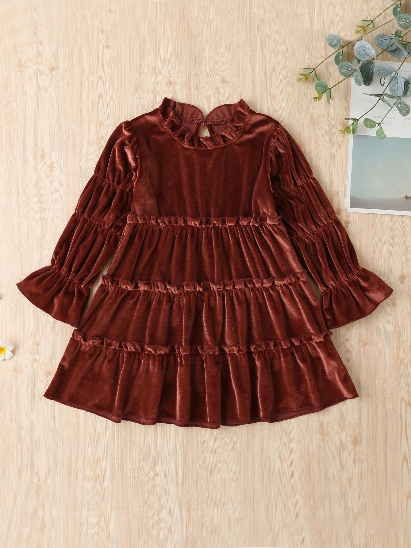 Toddler Girls Frill Trim Velvet Babydoll Dress | SHEIN