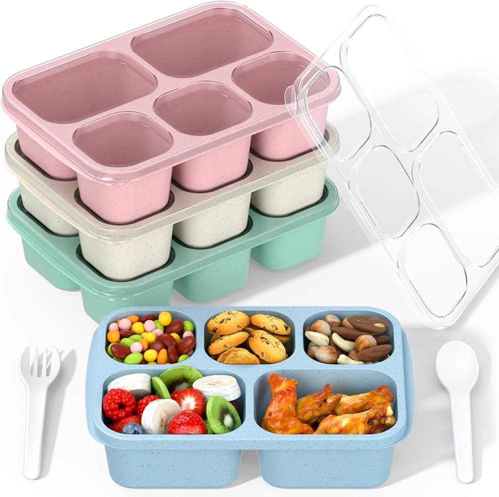 Bento Box Adult Lunch Box - 4 Pack, 5 - Compartment Meal Prep Container for Kids, Reusable Food S... | Amazon (US)