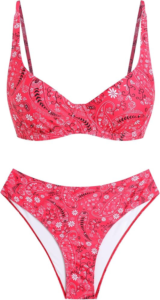 ZAFUL Womens Gingham Bikini Sets High Waisted Underwire Swimsuits Full Coverage Two Piece Swimwea... | Amazon (US)