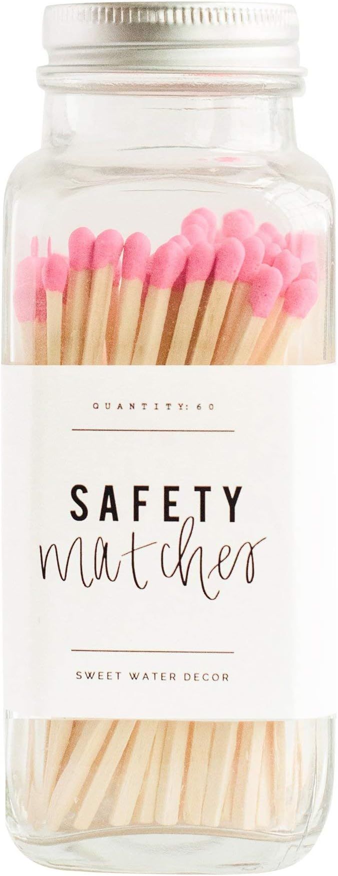 Sweet Water Decor Bright Pink Safety Matches - Glass Jar | 60 Strike On Bottle Matches Vintage Ma... | Amazon (US)