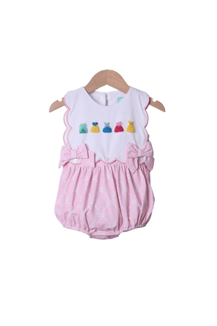 French Knot Princess Pink Trellis Bow Bubble | The Smocked Flamingo