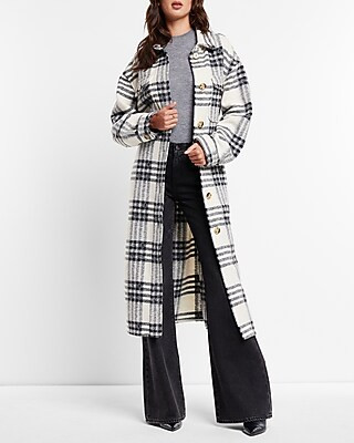 Black & White Plaid Tie Waist Shacket | Express