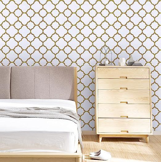 Safiyya 393"x17.7" Peel and Stick Wallpaper White Gold Contact Paper Self-Adhesive Removable Wall... | Amazon (US)