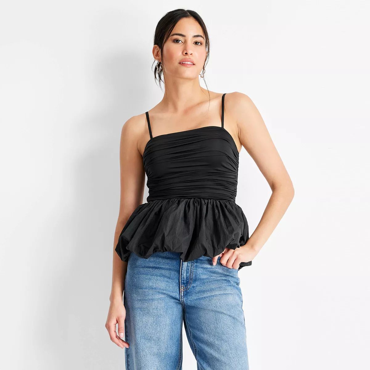 Women's Slim Fit Ruched Bubble Tank Top - Future Collective | Target