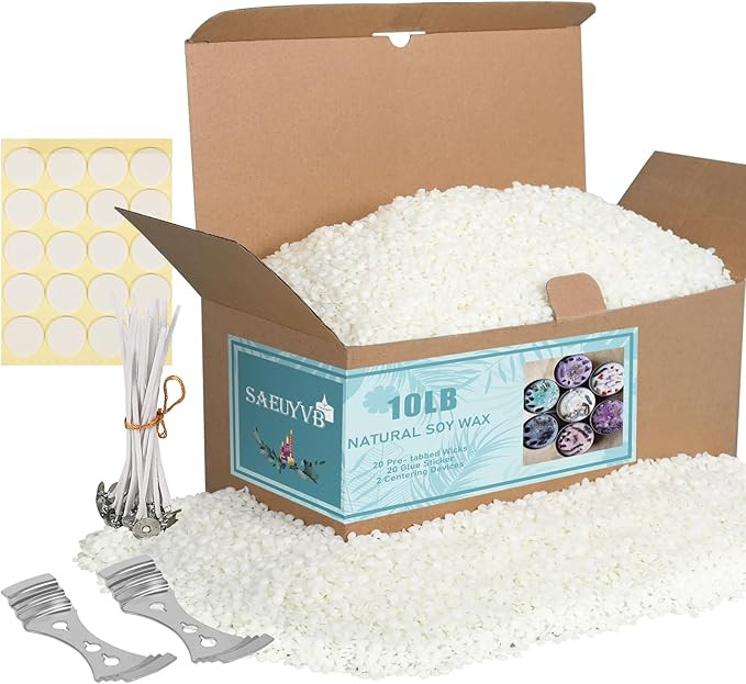 SAEUYVB Natural Soy Candle Wax for Candle Making, 10lb Bag, Premium Granular Soy Wax, 20 Cotton C... | Amazon (US)