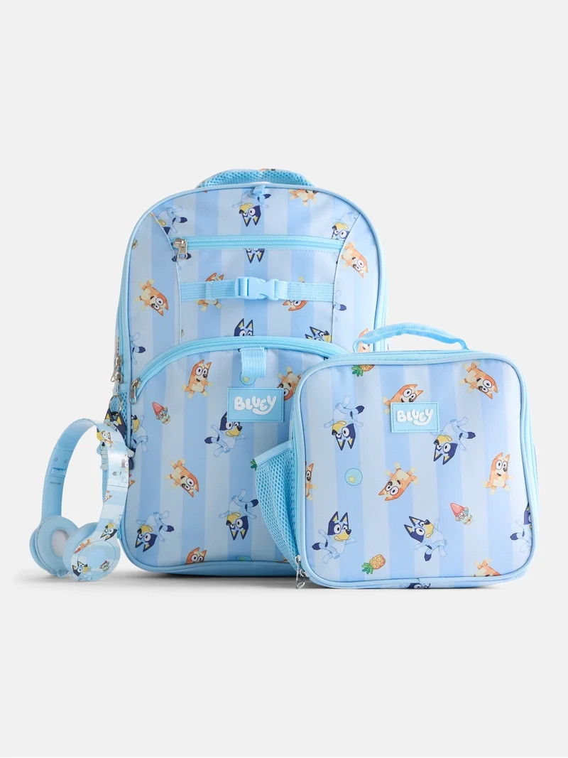 BBC Bluey Unisex Striped Sister Dance Backpack Set with Lunch Bag and Headphones, 3 Piece | Walmart (US)