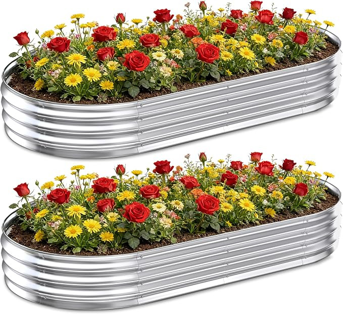 Galvanized Raised Garden Bed Outdoor, 8x4x1ft(2 Pack) Metal Heavy Duty Planter Boxes for Gardenin... | Amazon (US)