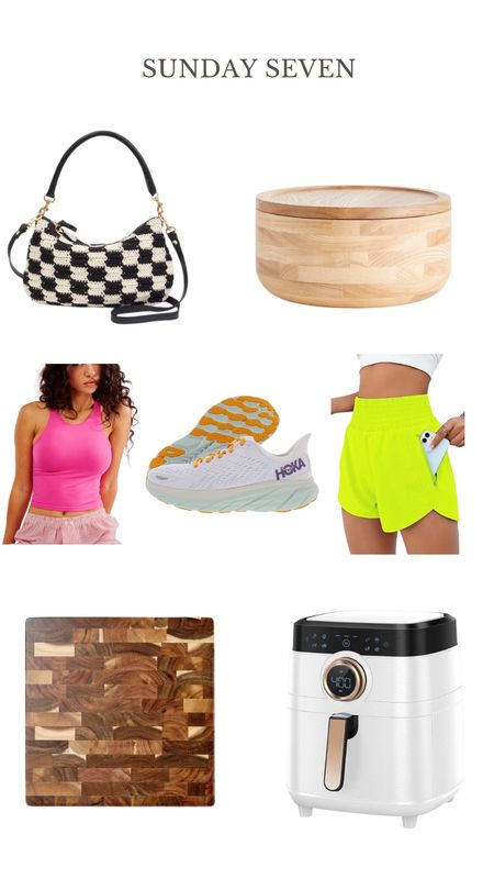 Here are seven things I’ve been loving lately!
1. My new Clare V. bag.
2.This giant salad bowl with a lid.
3.My favorite Clean Lines Cami from Free People.
4.Hokas are my favorite workout shoes!
5. My FAVORITE workout shorts from Amazon.
6. This cutting board from Crate and Barrel.
7. I use my air fryer all the time! 

#LTKfindsunder100 #LTKfindsunder50 #LTKGiftGuide