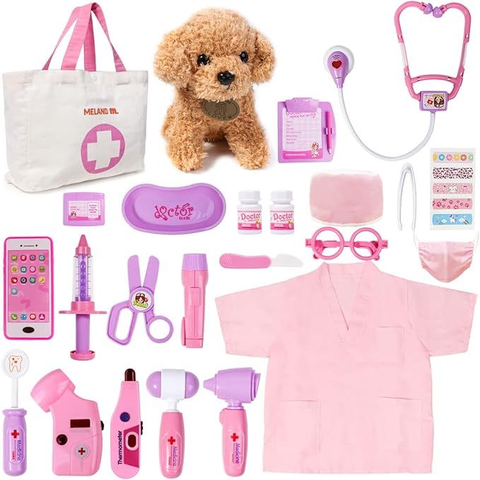Meland Toy Doctor Kit for Girls - Pretend Play Doctor Set with Dog Toy, Carrying Bag, Stethoscope... | Amazon (US)