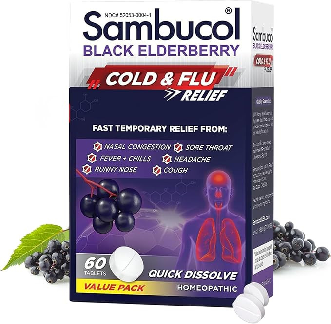 Amazon.com: Sambucol Cold and Flu Relief Tablets - Homeopathic Black Elderberry Cold Medicine, Dr... | Amazon (US)