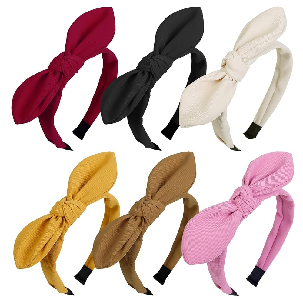 Huachi 6 Packs HAIRBAND for Women Girls Cute Knotted Tie Head Bands with Bow Wide Retro Solid Col... | Amazon (US)