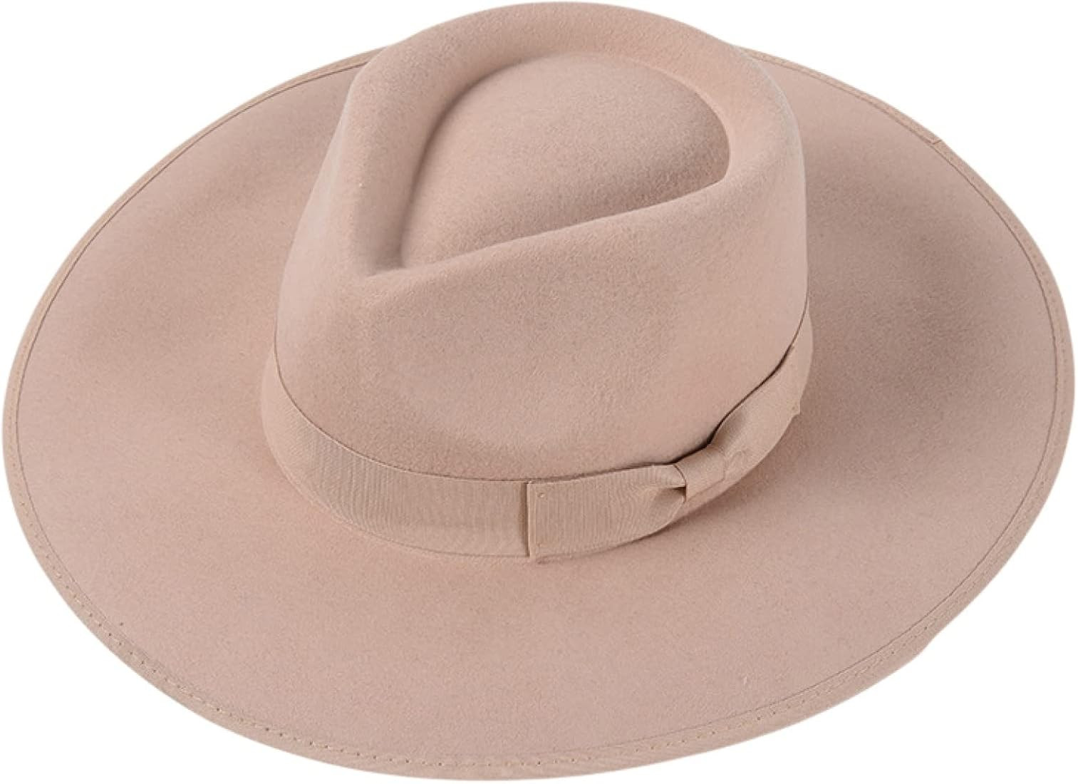 Elegant Fedora for Women Wool Felt Panama Hat Flat Top Pork Pie Big Wide Brim Hat Body Adjustable... | Amazon (US)