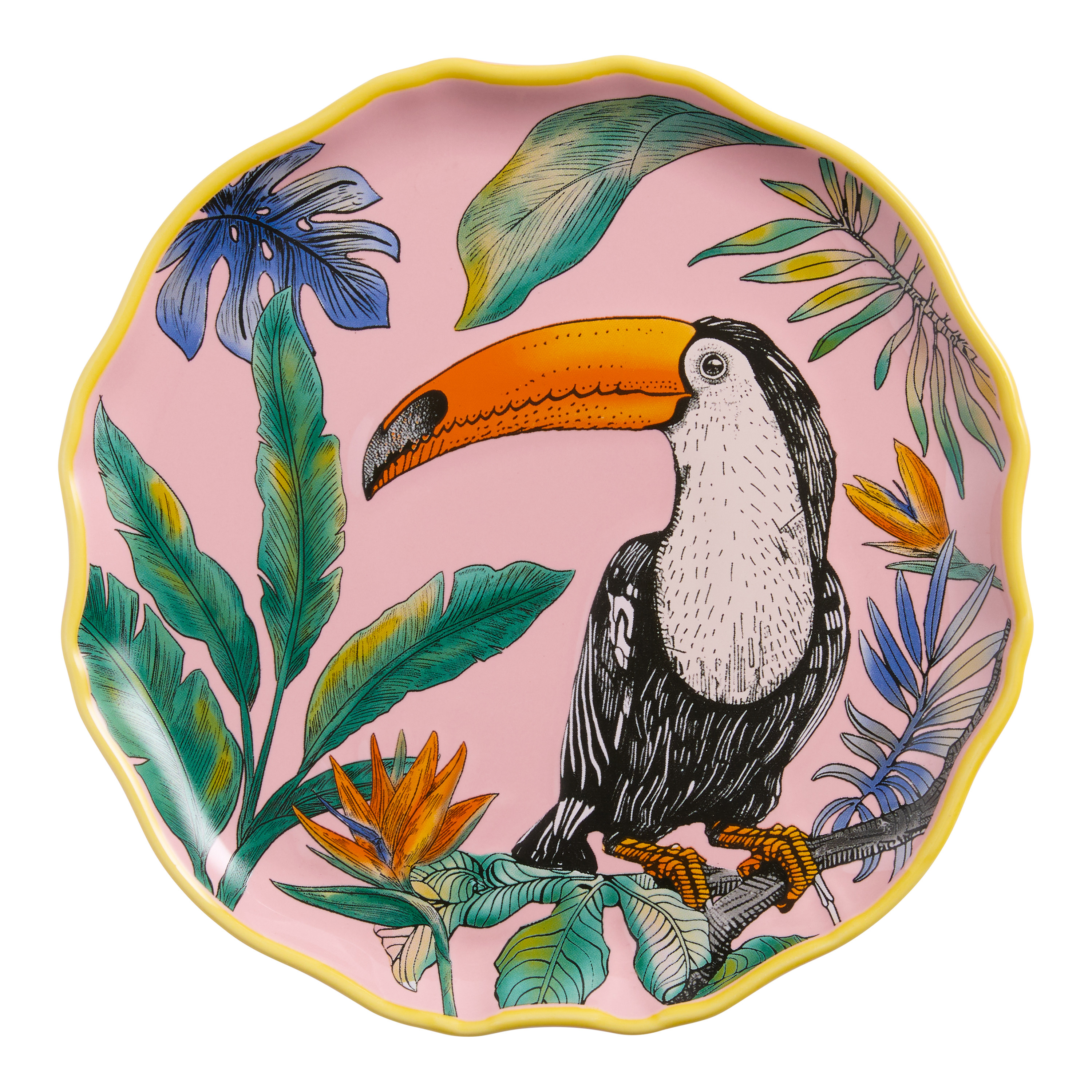 Tropical Cabana Pink Toucan Scalloped Salad Plate | World Market