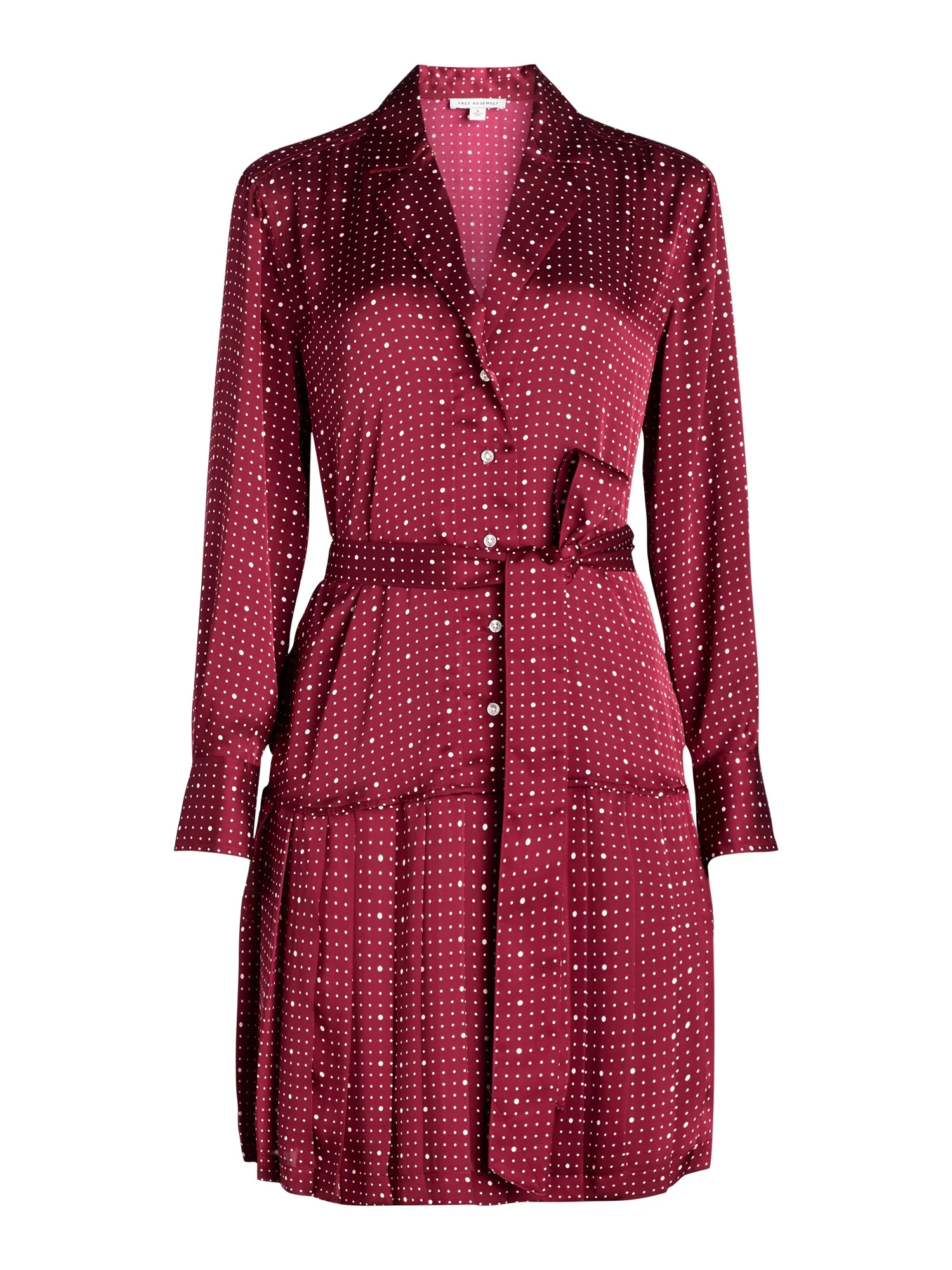 Free Assembly Women's Pleated Mini Shirtdress with Long Sleeves, Sizes XS-XXL - Walmart.com | Walmart (US)