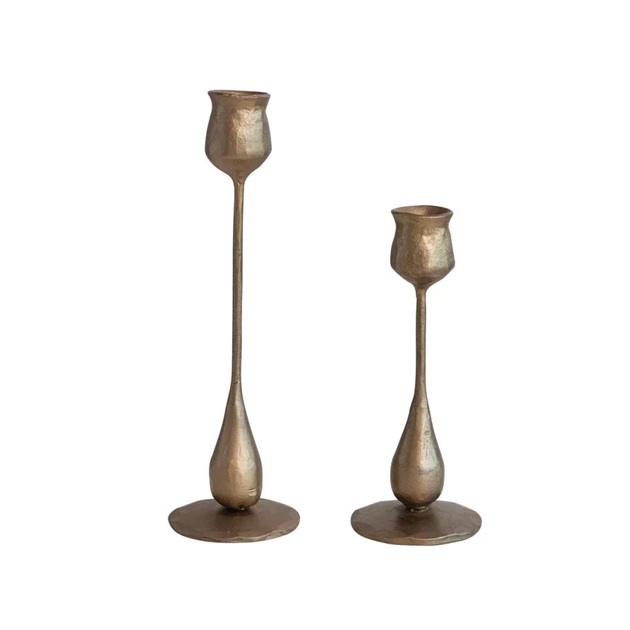 Cora Brass Taper Candle Holders, Set of 2 | Pepper + Vetiver