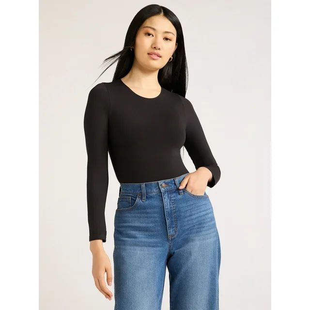 Scoop Women's Crew Neck Bodysuit with Long Sleeves, Sizes XS-XXL | Walmart (US)