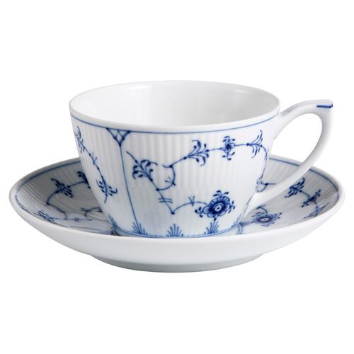 Fluted Plain Teacup & Saucer Set - White/Blue - Royal Copenhagen | One Kings Lane